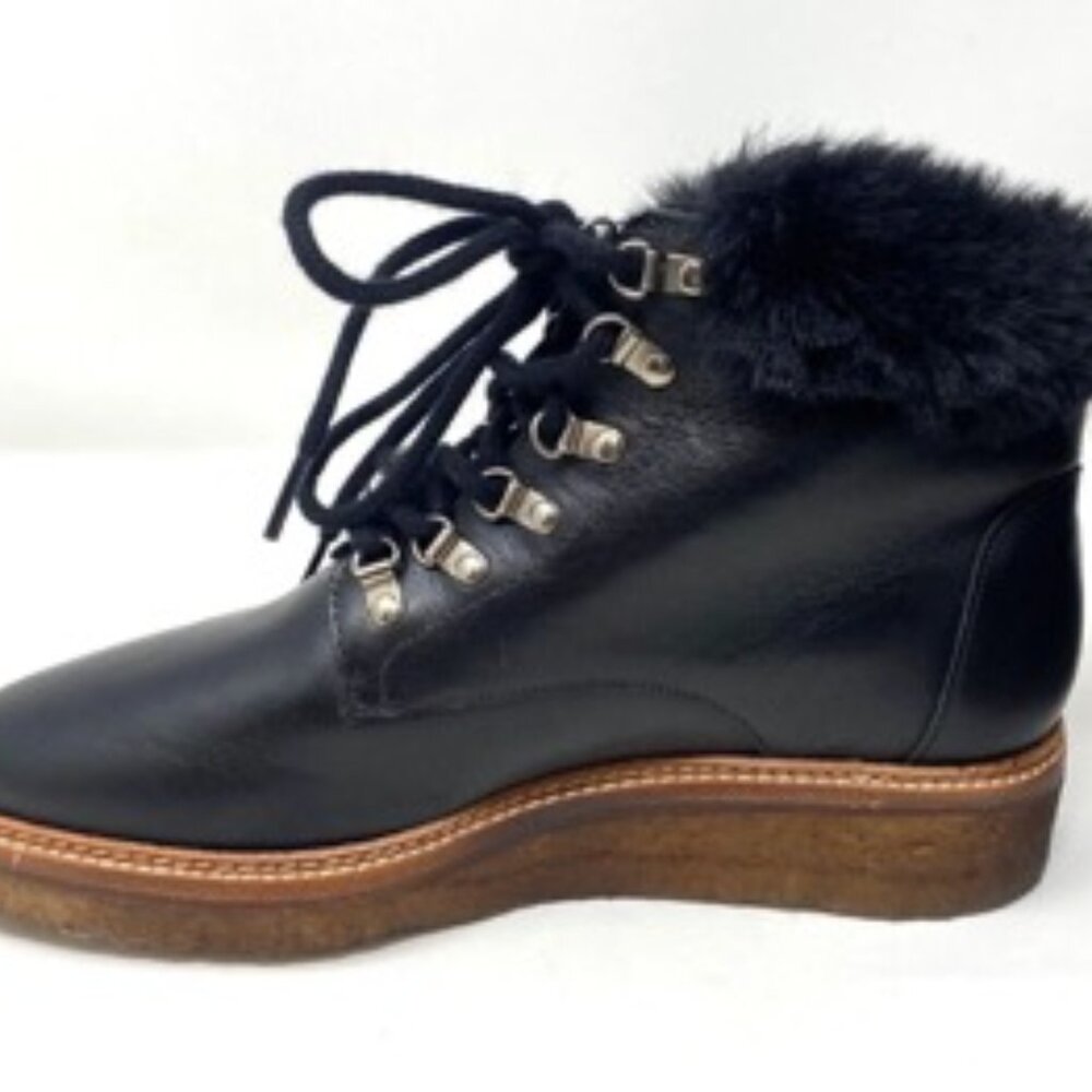 Botkier Winter Faux Fur Trim Gum Sole Women's Boot Black Leather Size 7.5 - Picture 4 of 6
